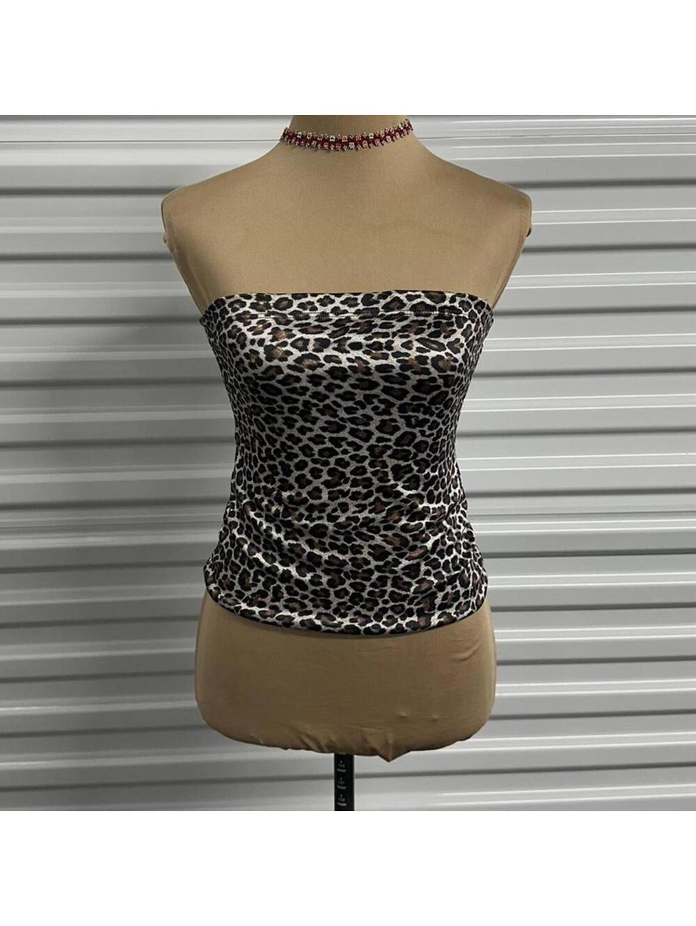 Y2k vintage cheetah print satin tube top